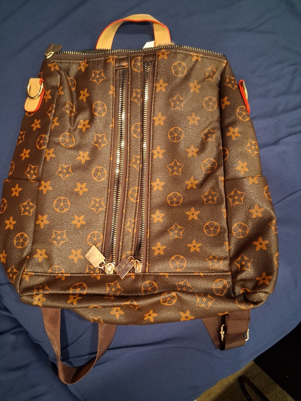 Faux Designer-Style Brown Monogram Backpack - Womens Bags